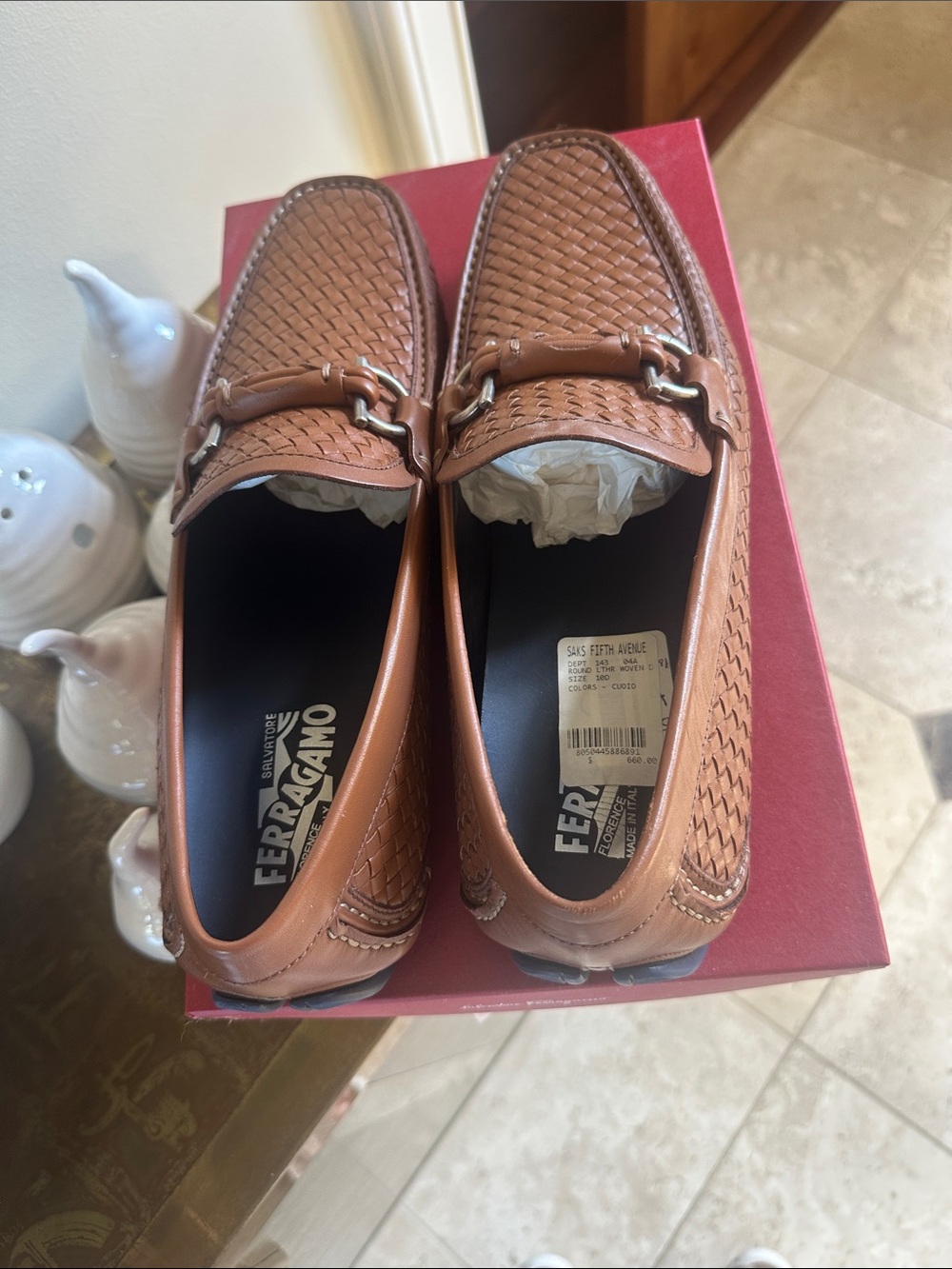 Salvatore Ferragamo Men’s NWT Sz 10D tan Brown woven Driver/ loafer Gancini NWT - Picture 3 of 9